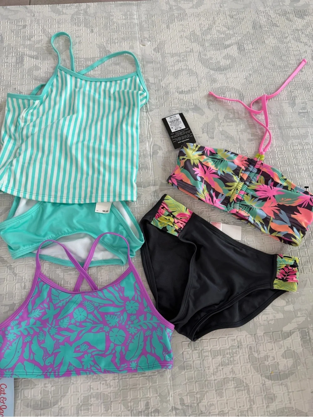 Target art class  Cat & Jack Girls Bundle bikinis Swim Sets Teal, Black, Pink,
